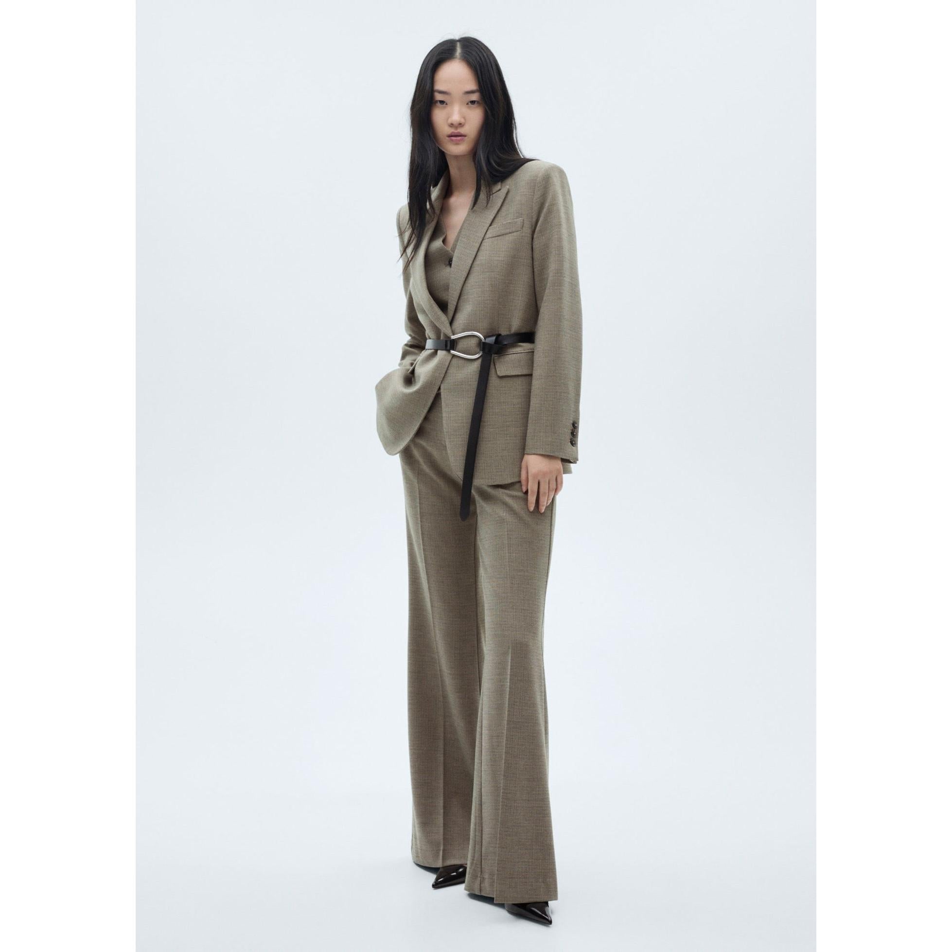 Pantalón De Traje Acampanado - Caqui