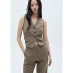 Pantalón De Traje Acampanado - Caqui
