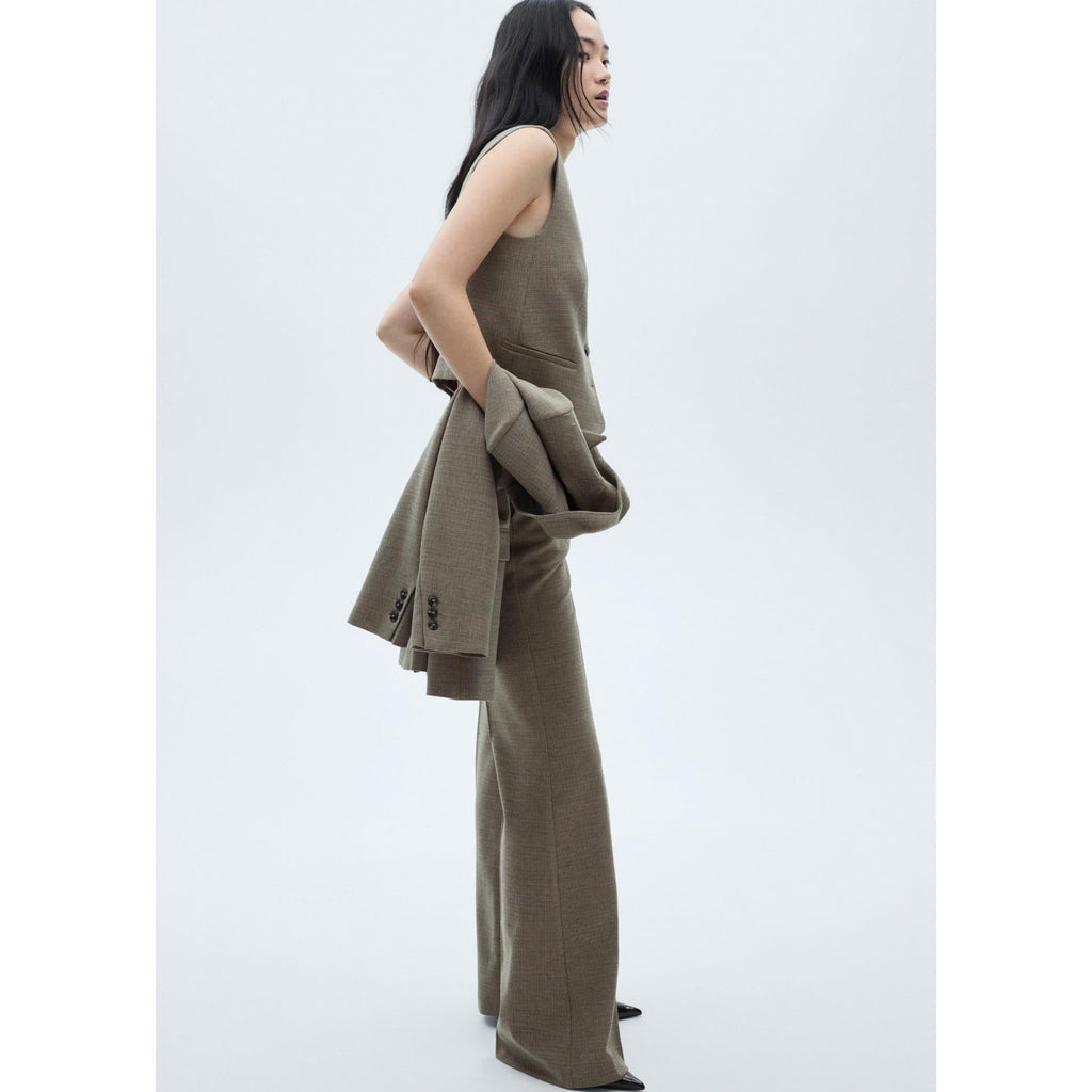 Pantalón De Traje Acampanado - Caqui
