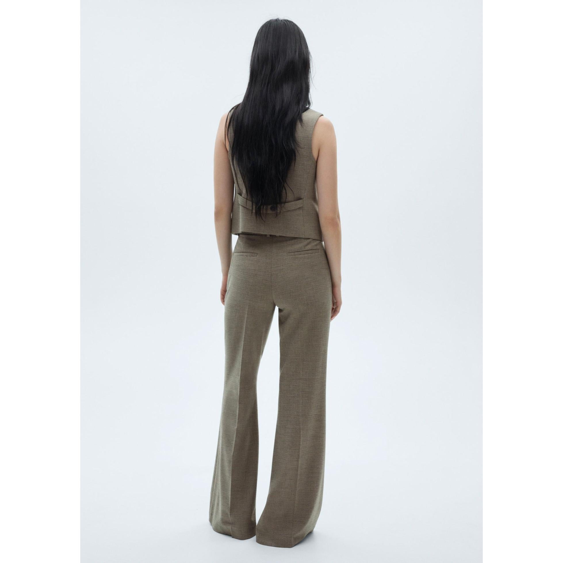 Pantalón De Traje Acampanado - Caqui