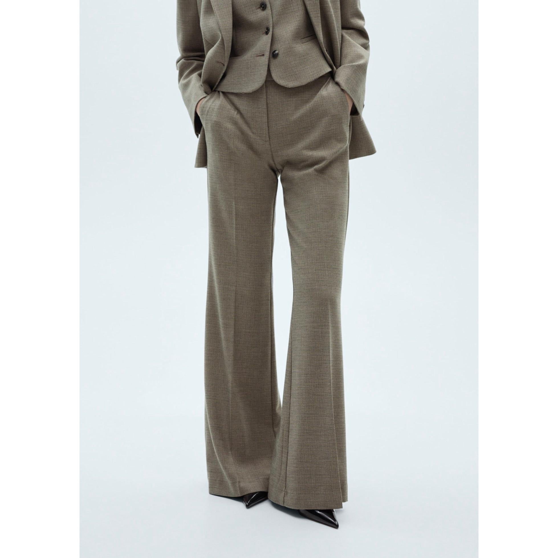 Pantalón De Traje Acampanado - Caqui