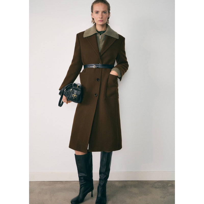 Manteau Laine Vierge Poches - Khaki