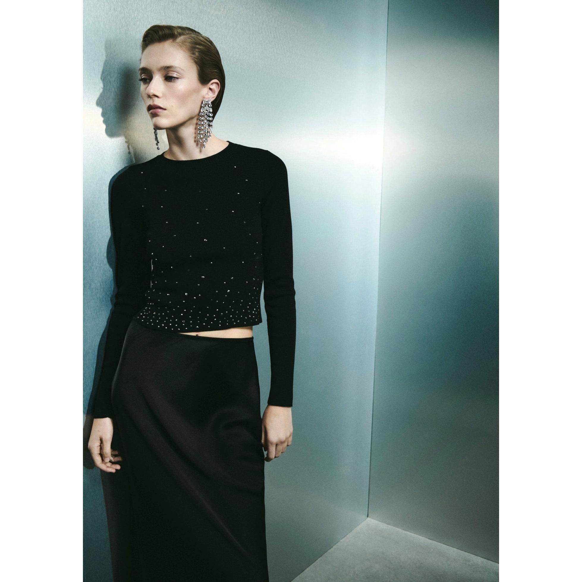Crop Pull-Over con Strass - Black