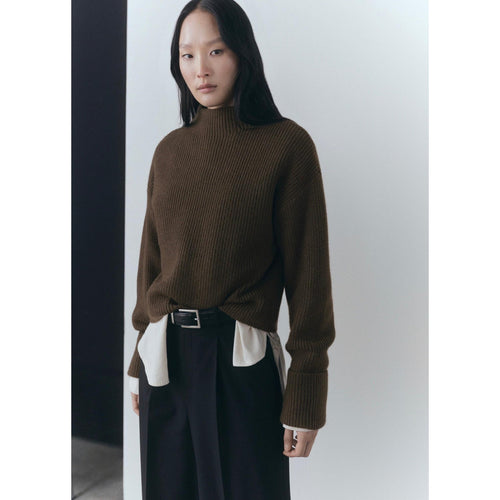 Pull-Over Côtelé Col Montant - Khaki