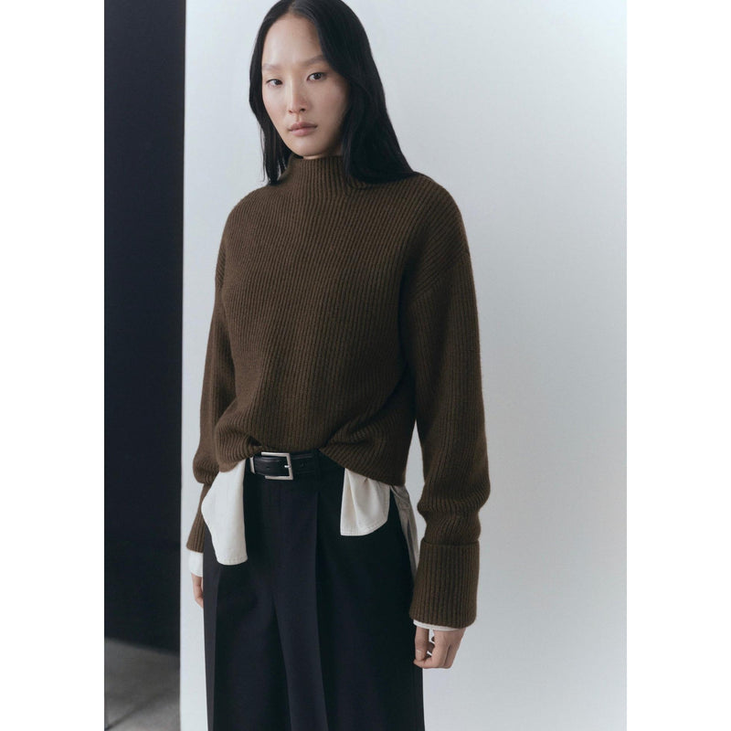 Pull-Over Côtelé Col Montant - Khaki