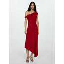 Ruched Asymmetrical Dress - Red