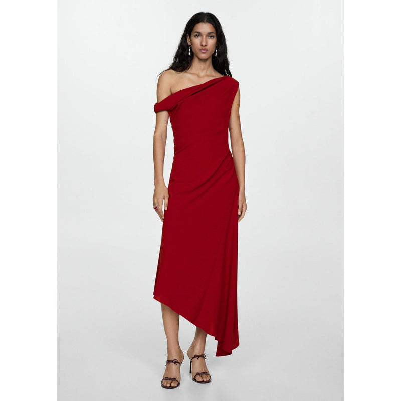 Ruched Asymmetrical Dress - Red