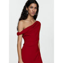 Ruched Asymmetrical Dress - Red
