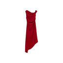 Ruched Asymmetrical Dress - Red