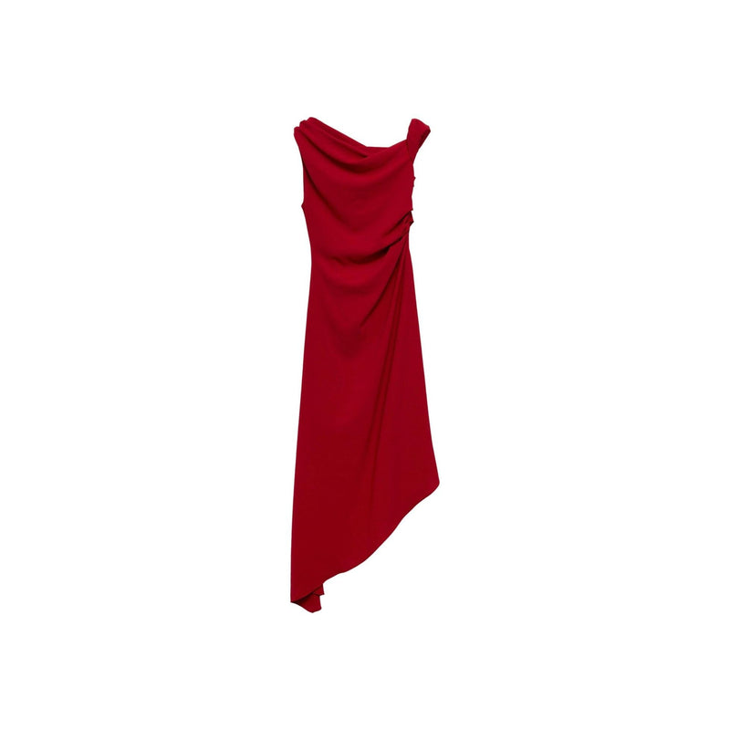 Ruched Asymmetrical Dress - Red