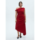 Ruched Asymmetrical Dress - Red