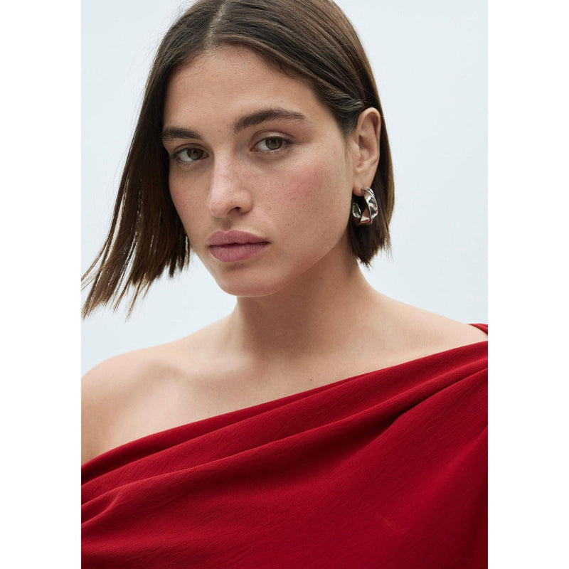 Ruched Asymmetrical Dress - Red