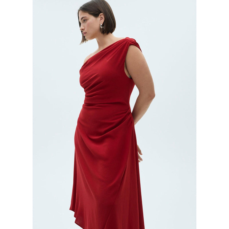 Ruched Asymmetrical Dress - Red