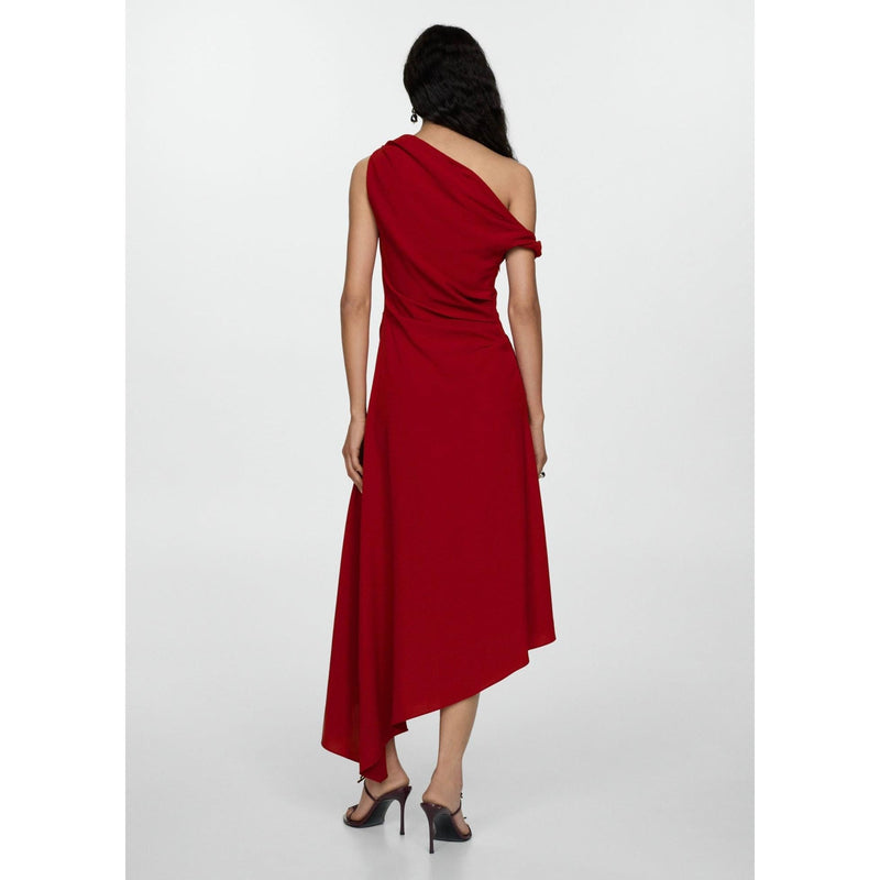 Ruched Asymmetrical Dress - Red
