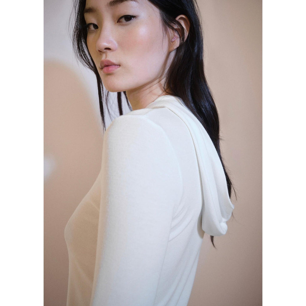 T-Shirt Manches Longues Capuche - Off White