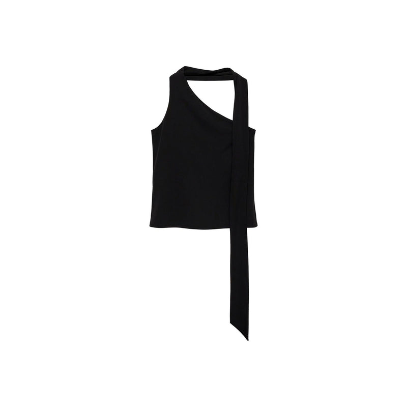 Top asimétrico con cuello redondo - Negro