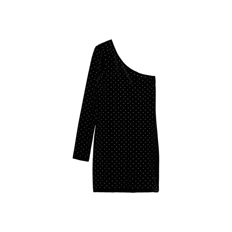Vestido asimétrico con diamantes de imitación - Negro