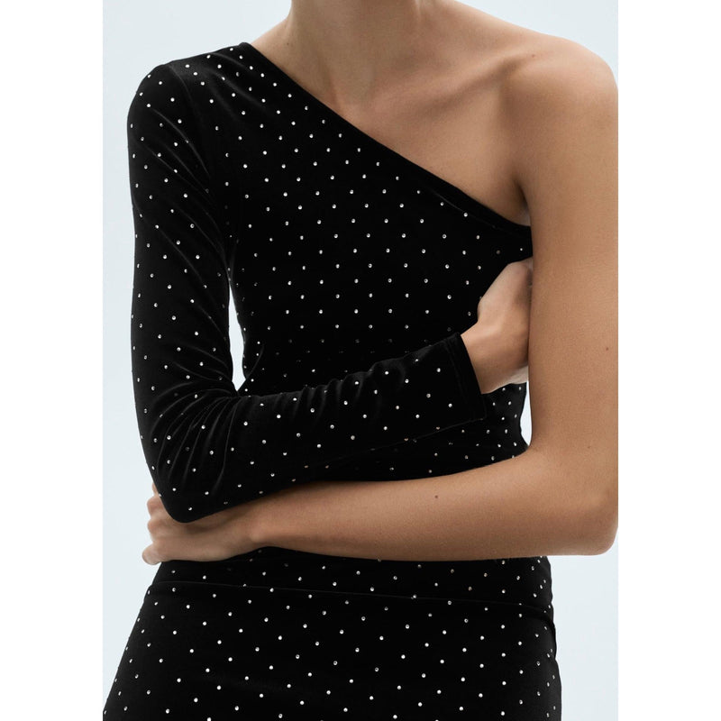 Vestido asimétrico con diamantes de imitación - Negro