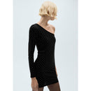Vestido asimétrico con diamantes de imitación - Negro