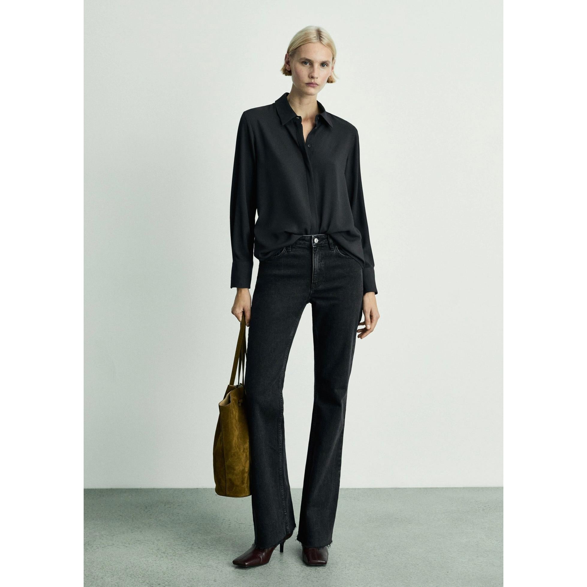 Regular Waist Flare Jeans - Black Denim