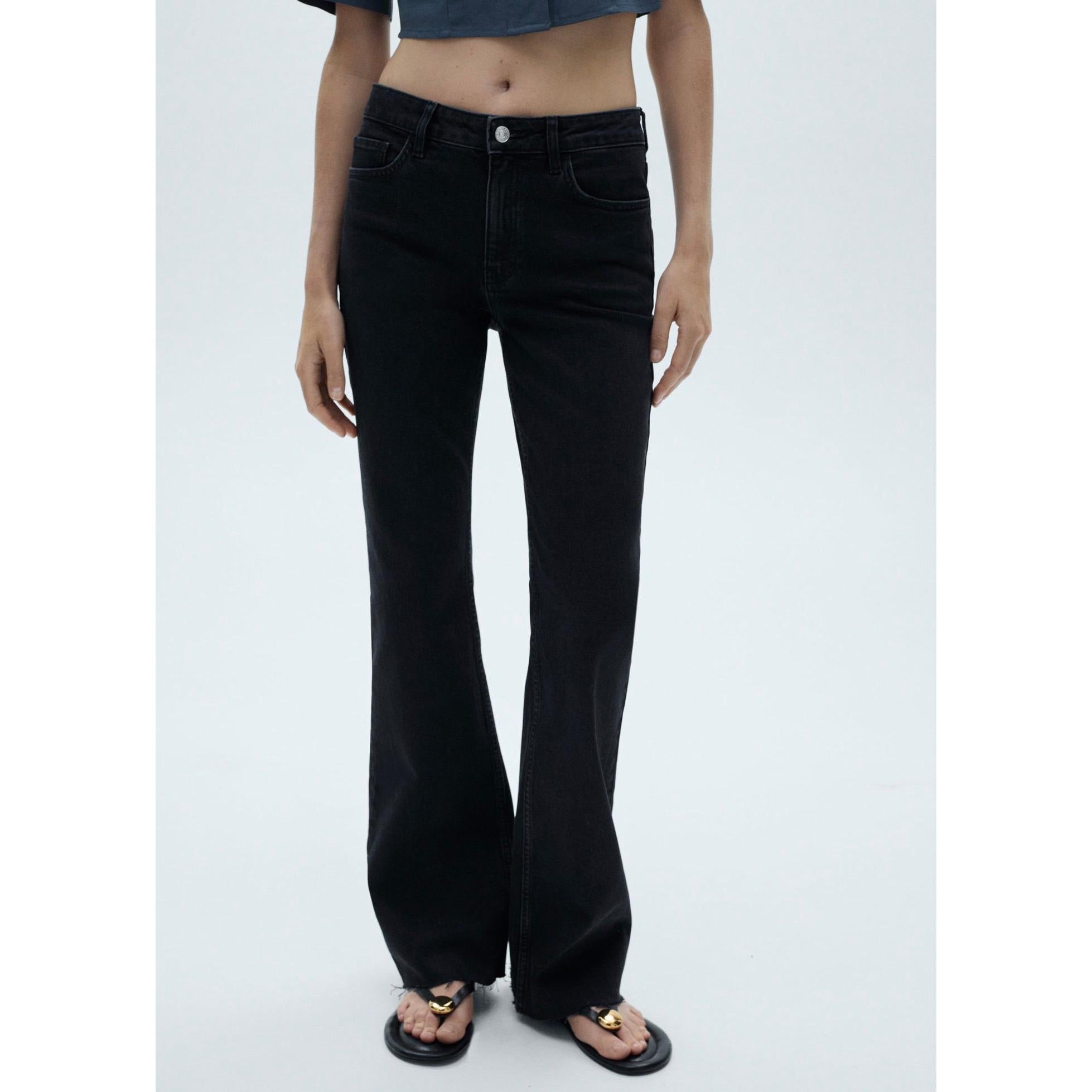 Regular Waist Flare Jeans - Black Denim
