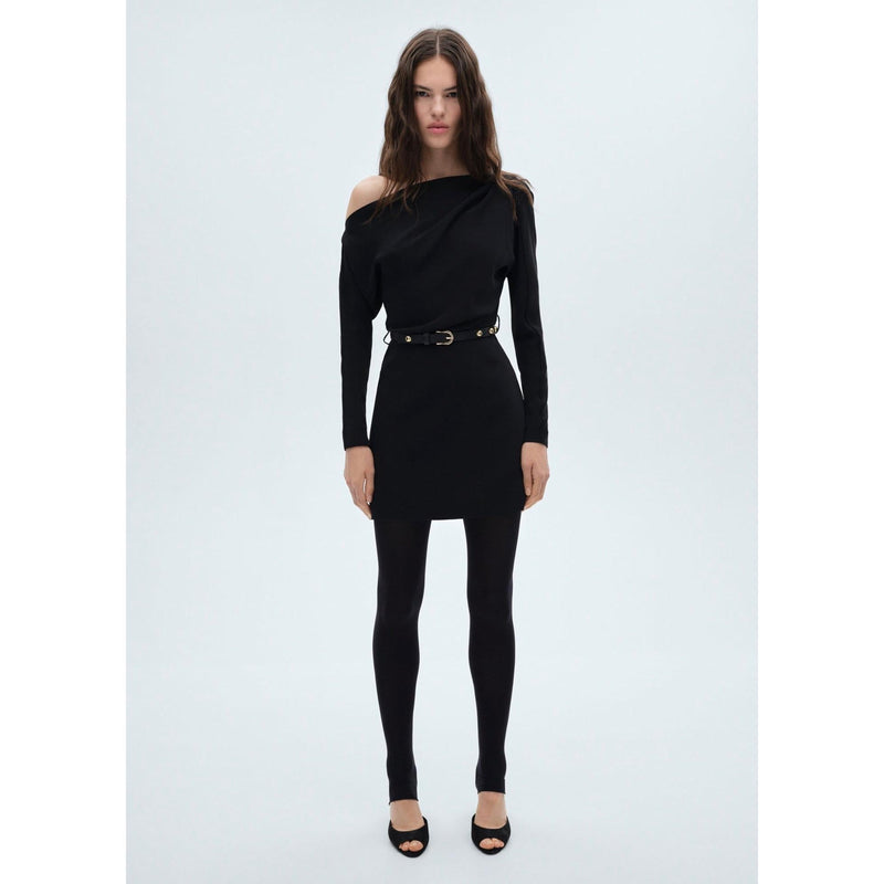 Vestido asimétrico con cinturón - Negro