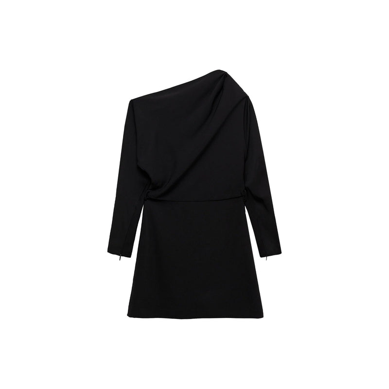 Vestido asimétrico con cinturón - Negro