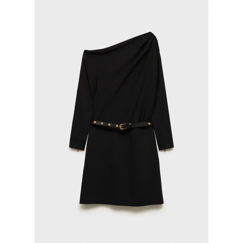 Vestido asimétrico con cinturón - Negro