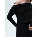 Vestido asimétrico con cinturón - Negro