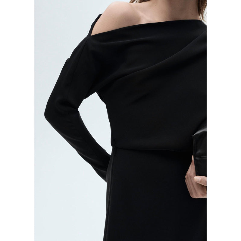 Vestido asimétrico con cinturón - Negro