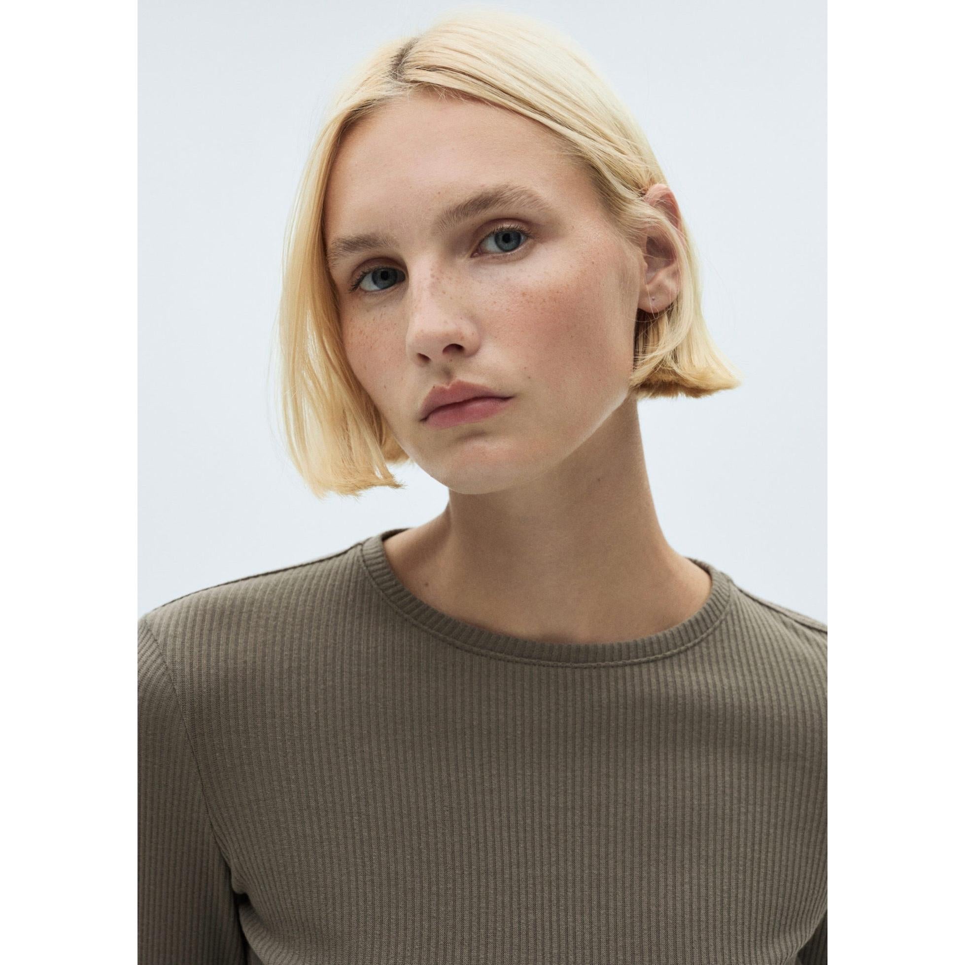 Ribbed Knit T-Shirt - Khaki