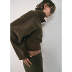 Sweat-Shirt Effet Moutonné Fermeture Éclair - Khaki