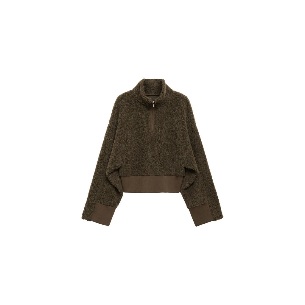 Sweat-Shirt Effet Moutonné Fermeture Éclair - Khaki