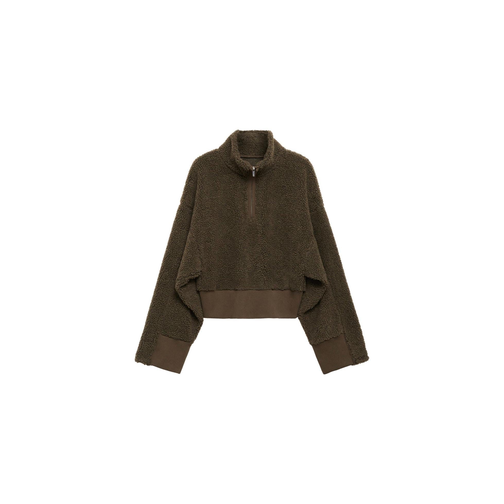 Sweat-Shirt Effet Moutonné Fermeture Éclair - Khaki