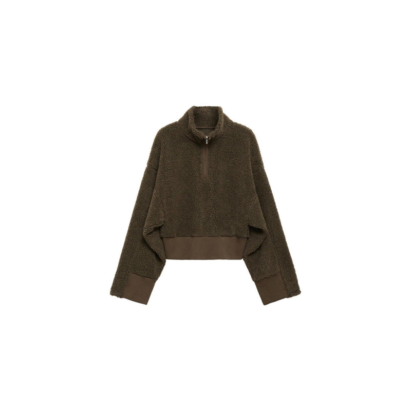 Sudadera con cremallera y efecto borreguito - Caqui
