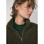 Sweat-Shirt Effet Moutonné Fermeture Éclair - Khaki