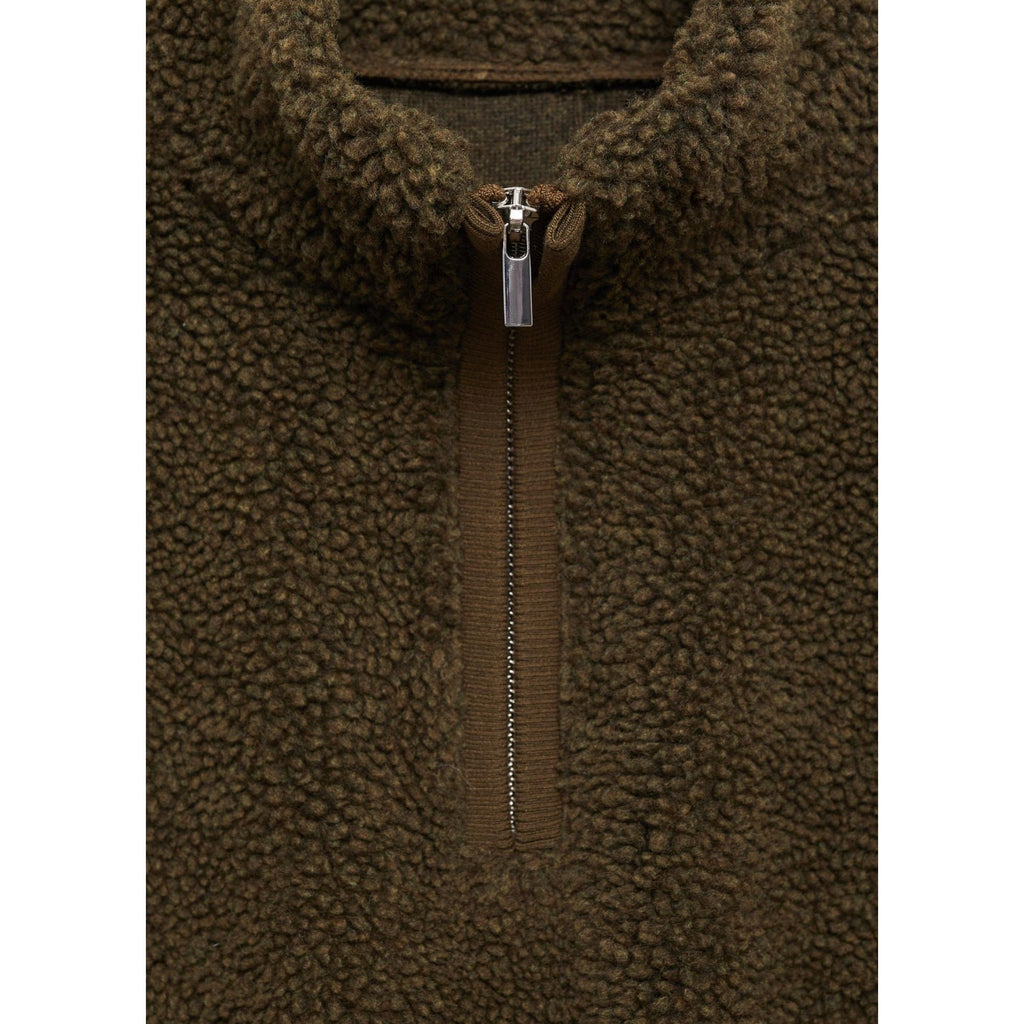 Sweat-Shirt Effet Moutonné Fermeture Éclair - Khaki