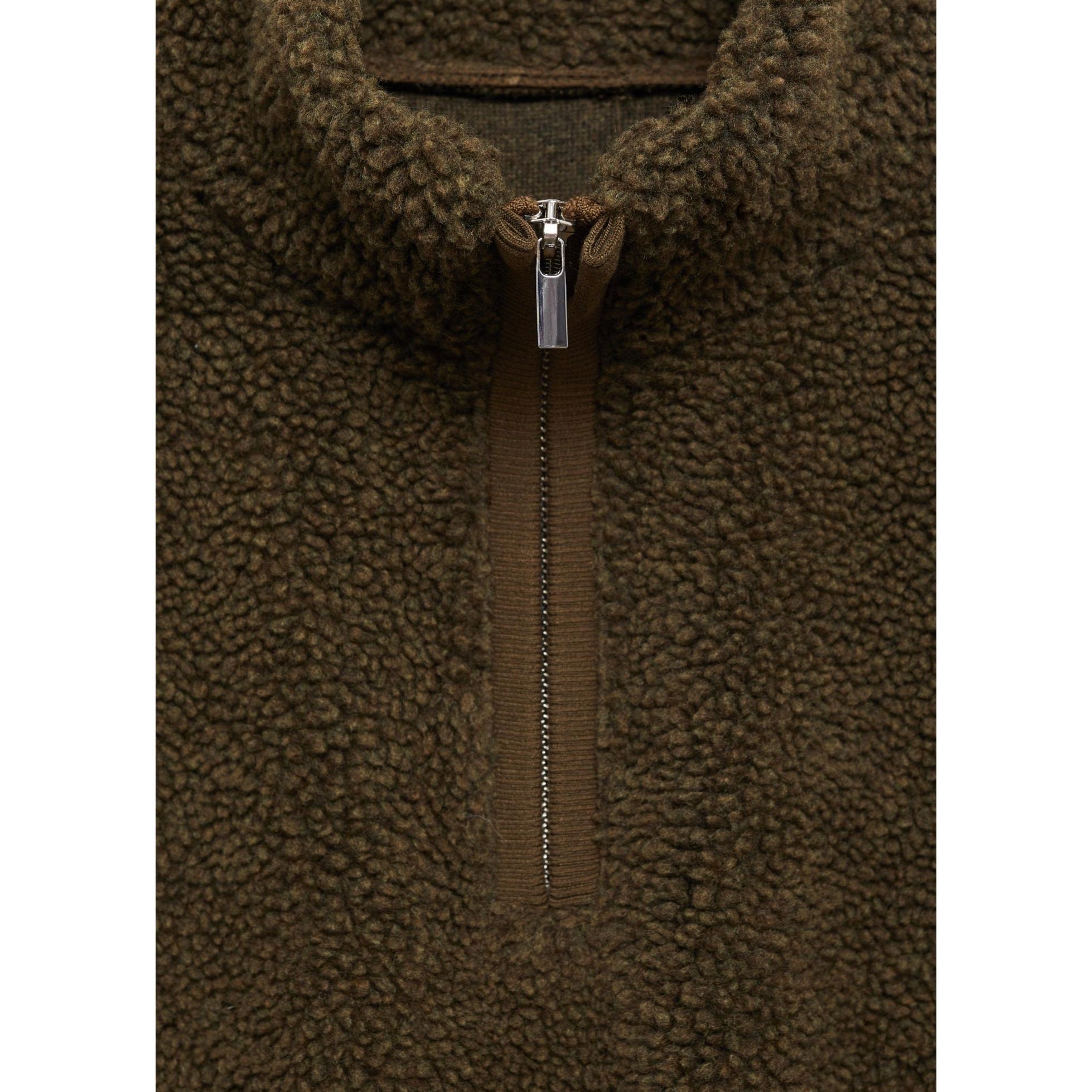 Sweat-Shirt Effet Moutonné Fermeture Éclair - Khaki