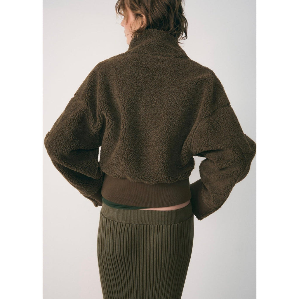 Sweat-Shirt Effet Moutonné Fermeture Éclair - Khaki