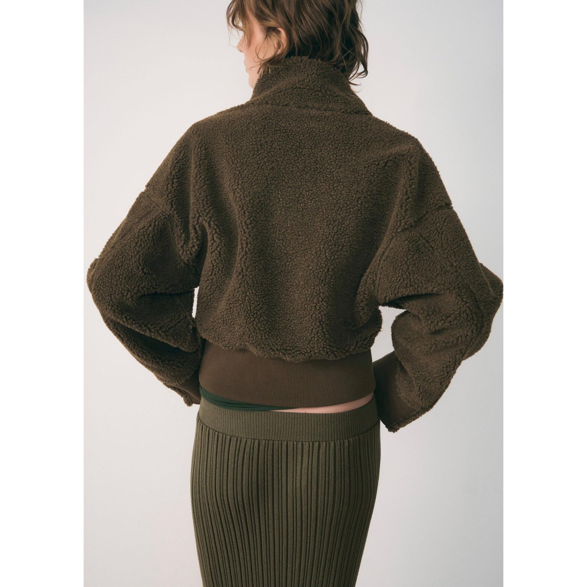 Sweat-Shirt Effet Moutonné Fermeture Éclair - Khaki