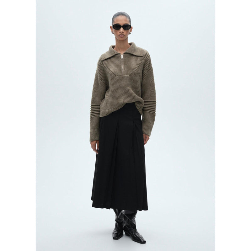 Falda midi plisada - Negro