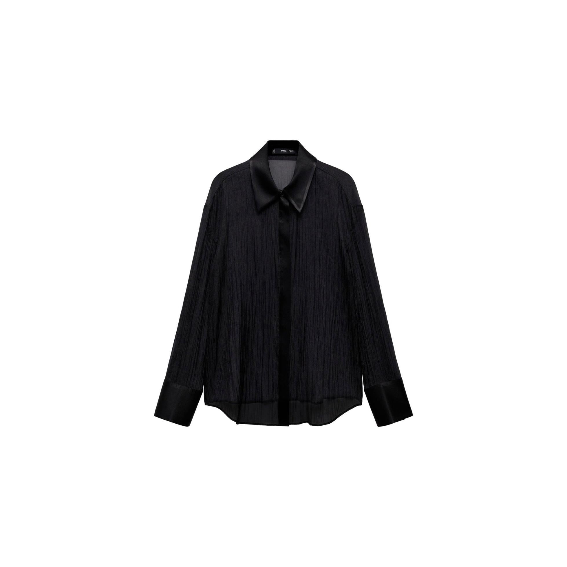Camisa Semitransparente Detalles Satinados - Black