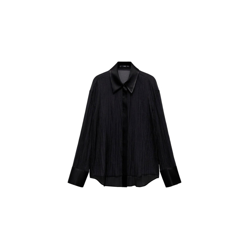 Semi-Transparent Shirt with Satin Details - Black