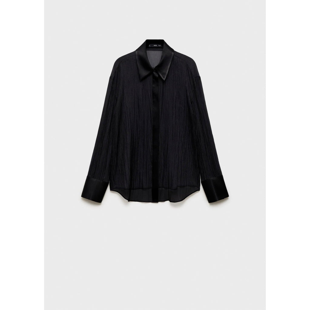 Camisa Semitransparente Detalles Satinados - Black