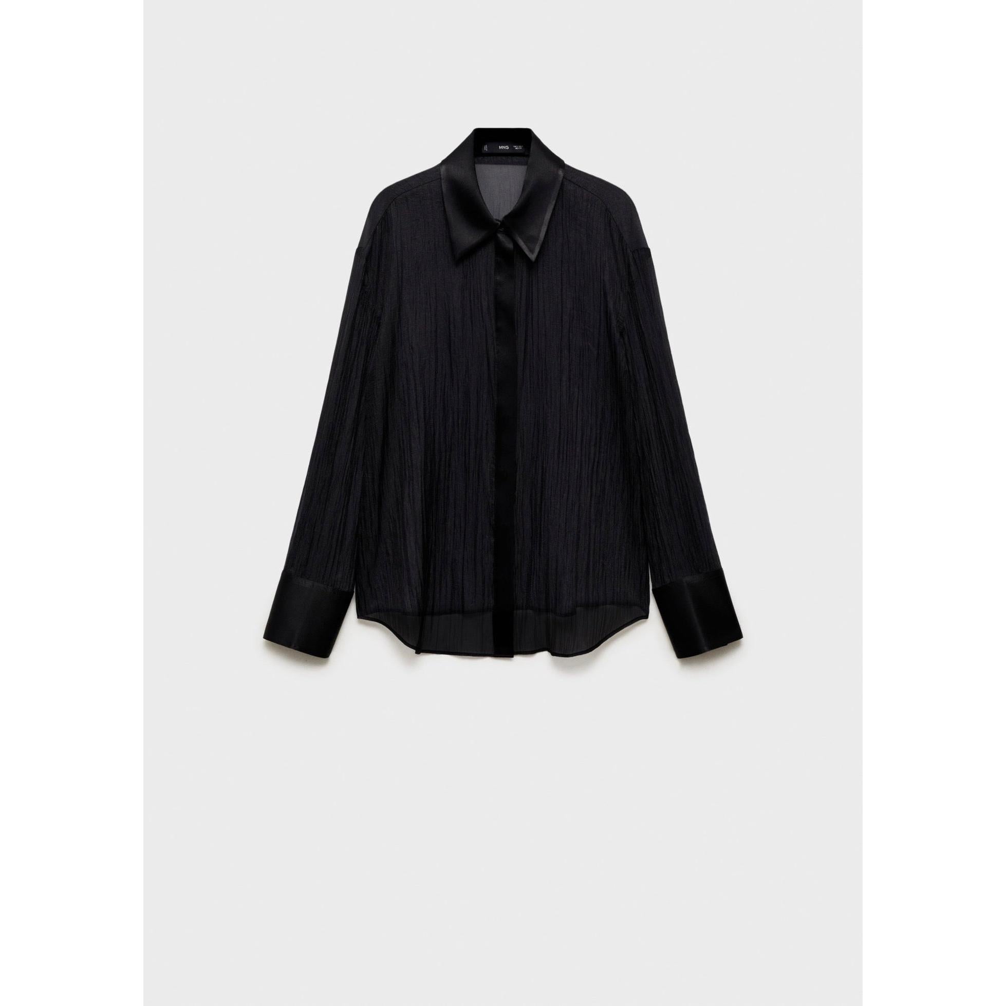 Camisa Semitransparente Detalles Satinados - Black