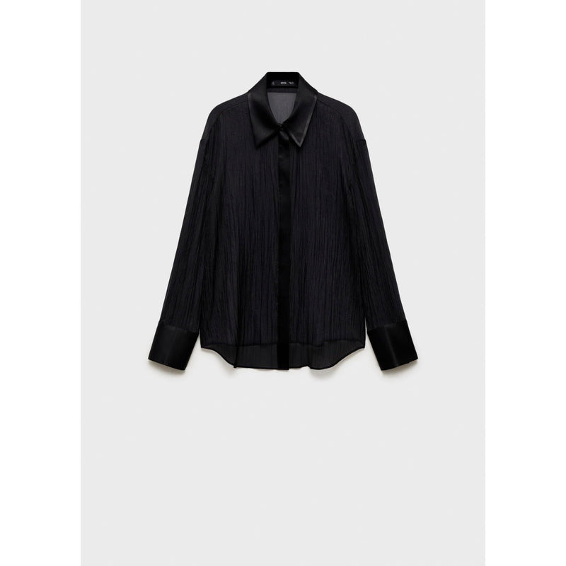 Semi-Transparent Shirt with Satin Details - Black