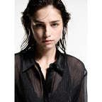 Camisa Semitransparente Detalles Satinados - Black