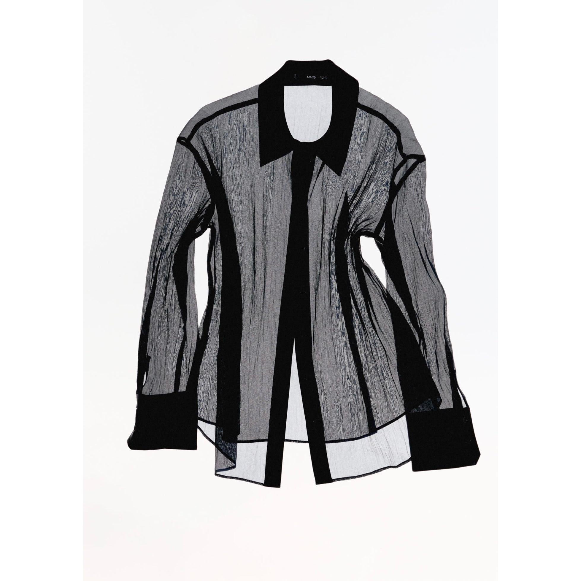 Camisa Semitransparente Detalles Satinados - Black