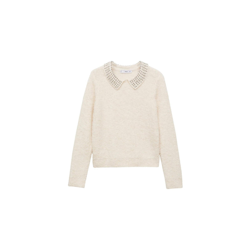 Jersey con cuello polo y strass - Crudo