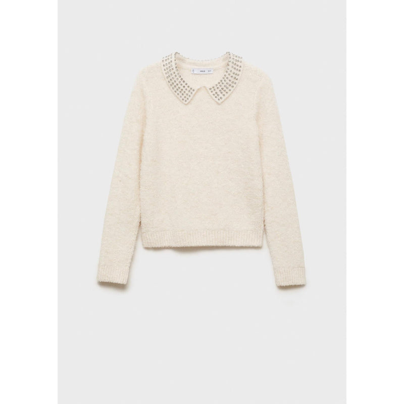 Jersey con cuello polo y strass - Crudo